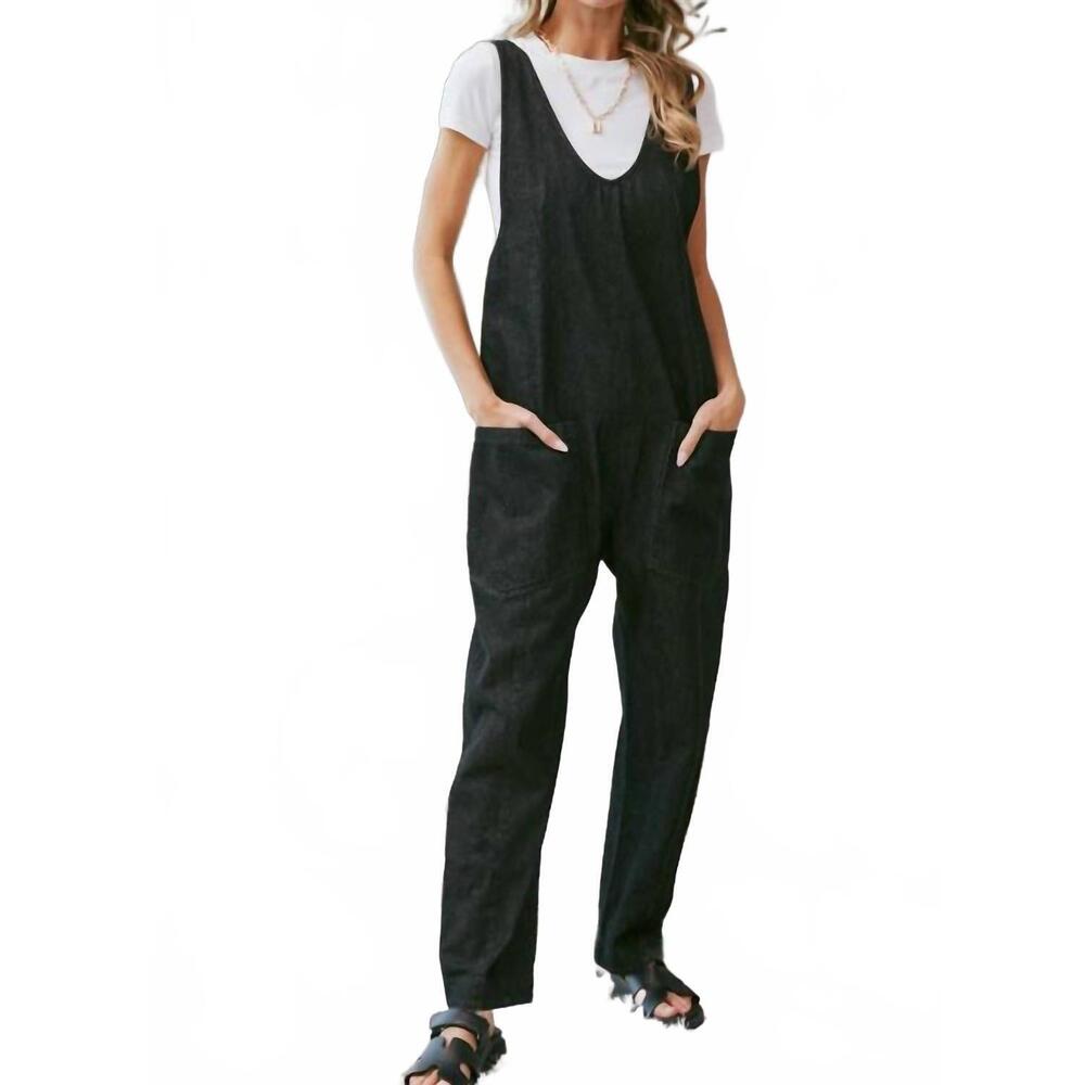 NEW SWEET LOVELY BY JEN day dreamer denim overall jumpsuit in vintage black